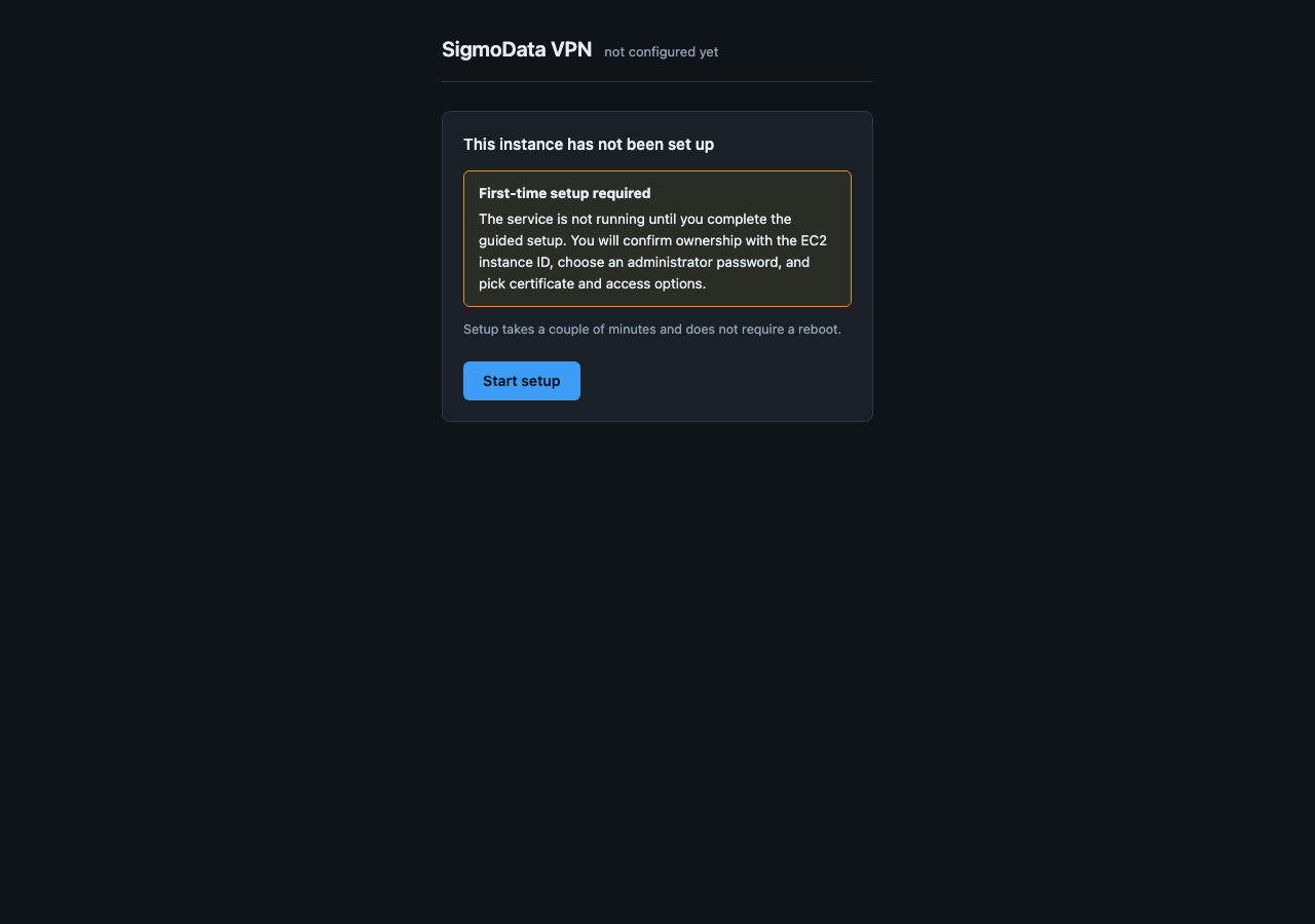 Not set up yet screen with a Start setup button